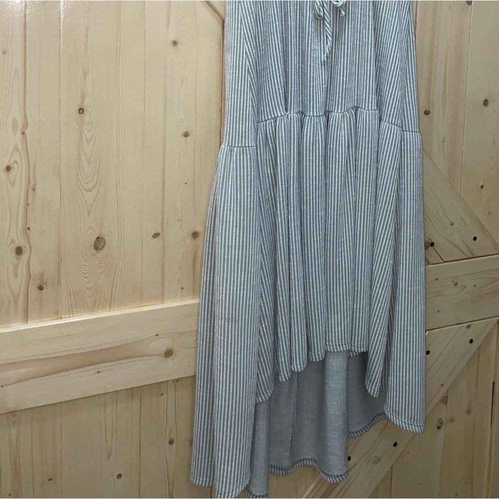❤️❤️Caution The Wind Long Hi-Low Maxi Green Striped Dress - Picture 4 of 7